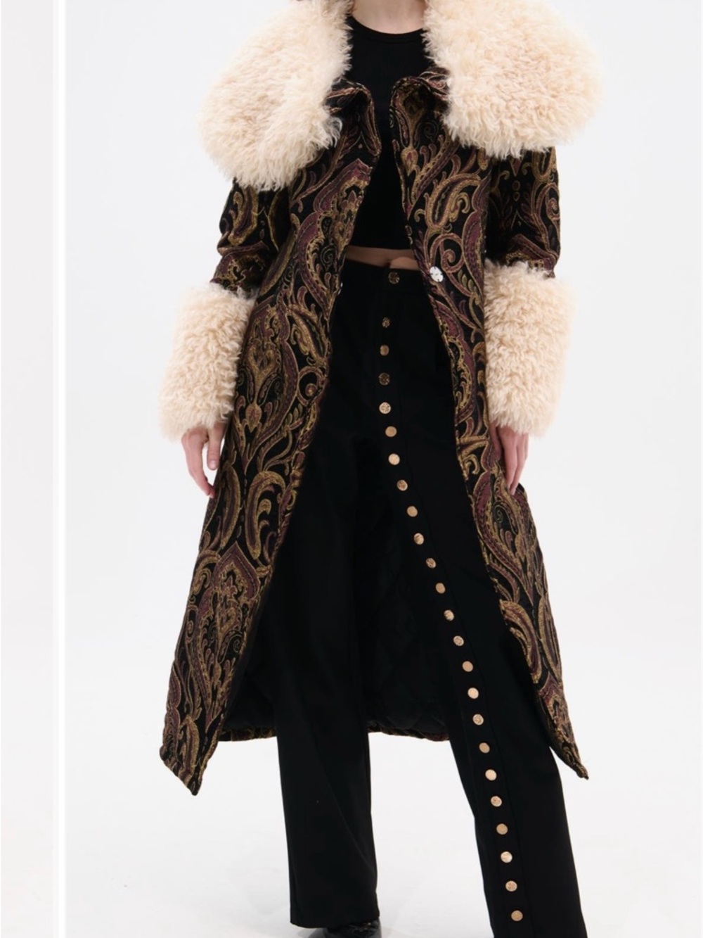 AZALEA WANG Otelia Jacquard Coat with Faux Fur Trim - Picture 3 of 8